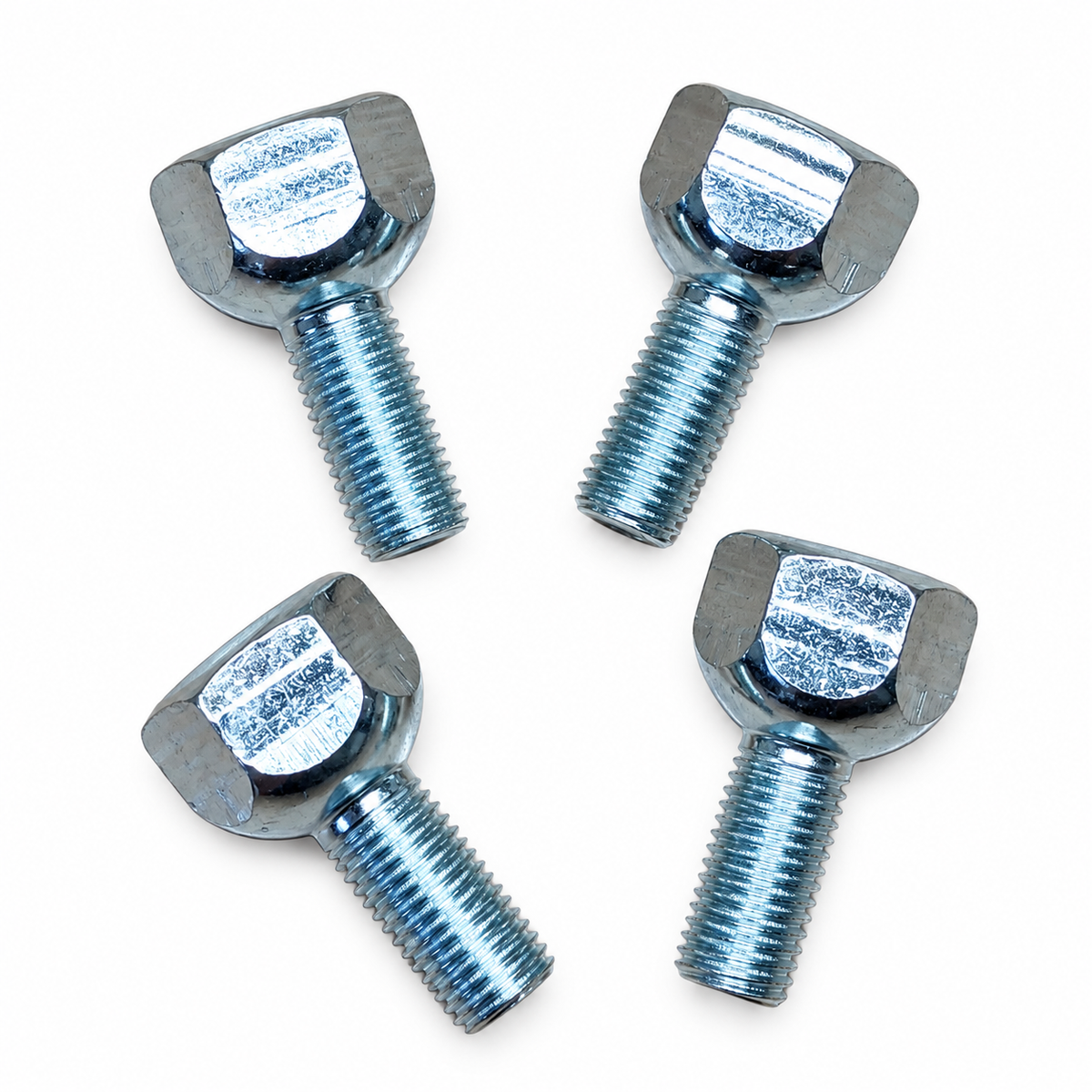Four silver-toned hex head wing nuts with threaded shanks, arranged on a plain white background.