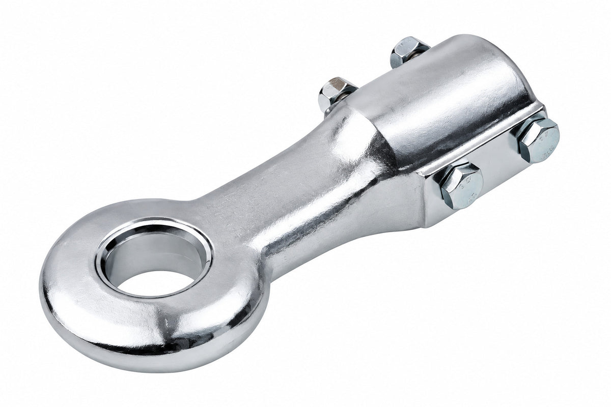 Shows AlKo 40mm DIN eye from the top view in silver with 2 horizontal bolts fitted