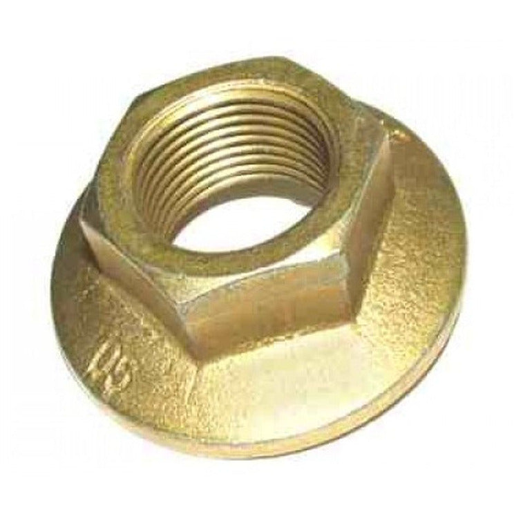 A gold-colored one shot hub nut with M27 thread for AL-KO brake drums.