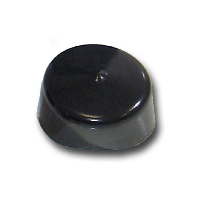 A black plastic cover for a Boat Trailer bearing saver.
